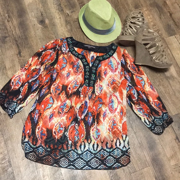 Boho Festival Multicolor Embellished Tunic Top - Picture 1 of 7